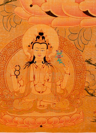 Gold Manjushri Thangka | Tibetan Buddhist Wall Decor Art