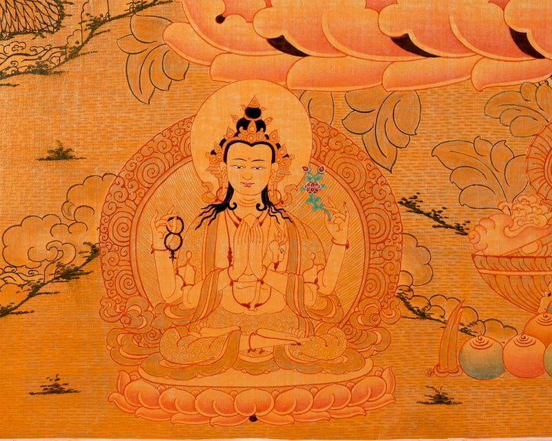 Gold Manjushri Thangka | Tibetan Buddhist Wall Decor Art