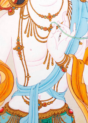 White Tara Symbolism Thangka | Hand-Painted Tibetan Tara Buddhism Art
