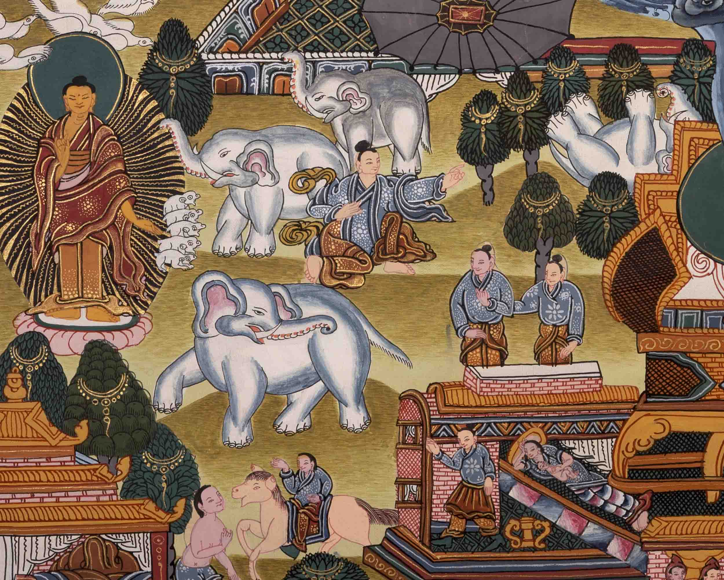 Buddha Life Story | Religious Buddhist Thangka | Wall Hanging Decors