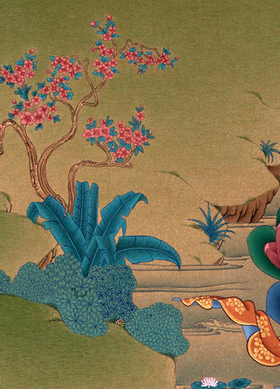 Green Tara Thangka Print | Buddhist Painting  | Digital Canvas Print