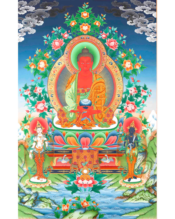 Amitabha Buddha Followed By Other Bodhisattvas | Tibetan Buddhist Canvas Art