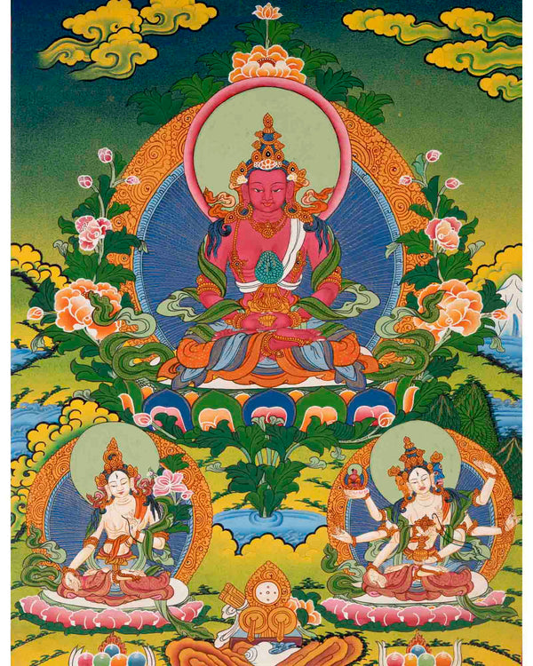 Amitayus Buddha Thangka | Traditional Buddhist Painting | Wall Decors