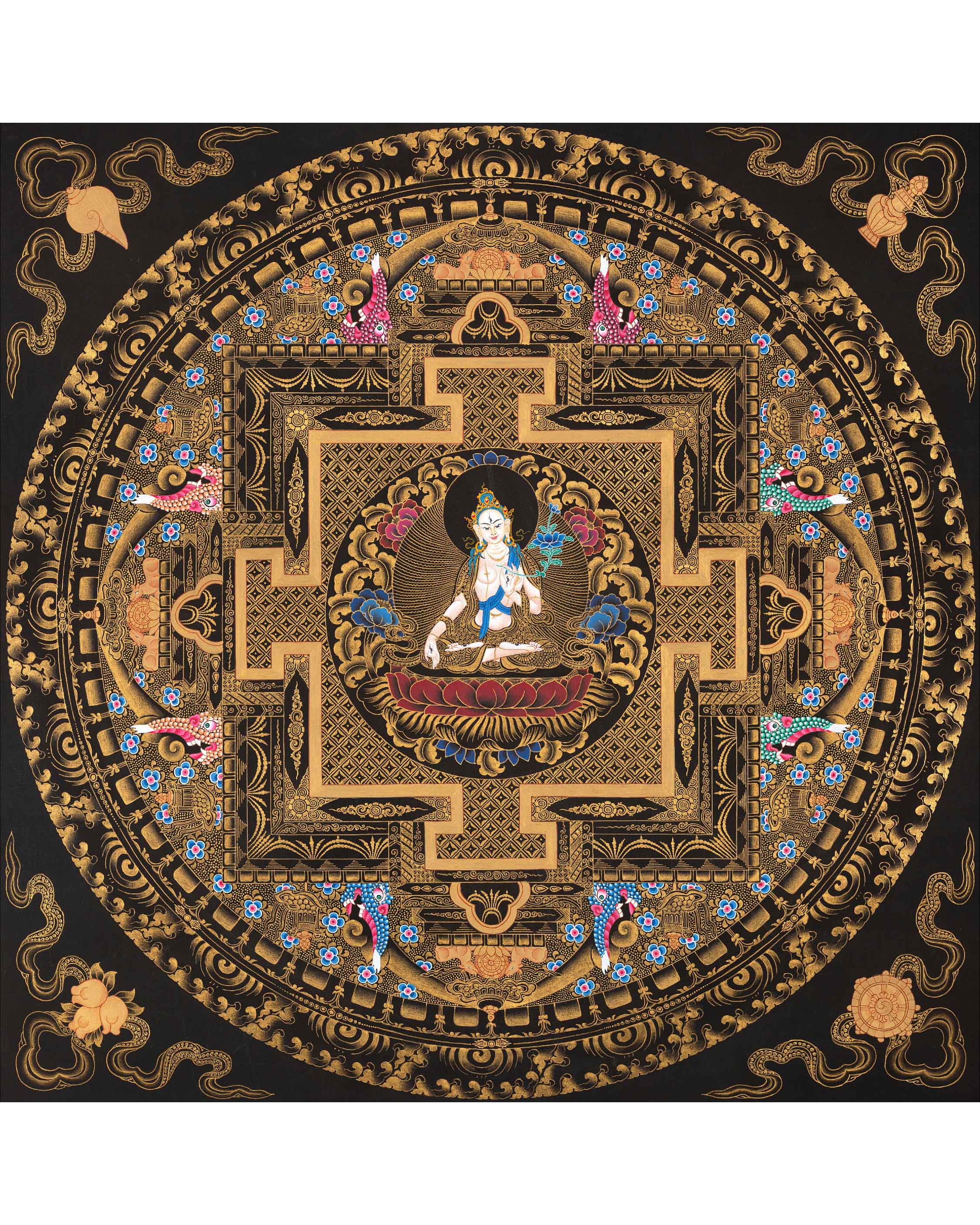 Arya Tara Mandala Thangka Painting | Original Hand Pained Art For Good Luck | Tibetan Wall Decoration Thangka Painting