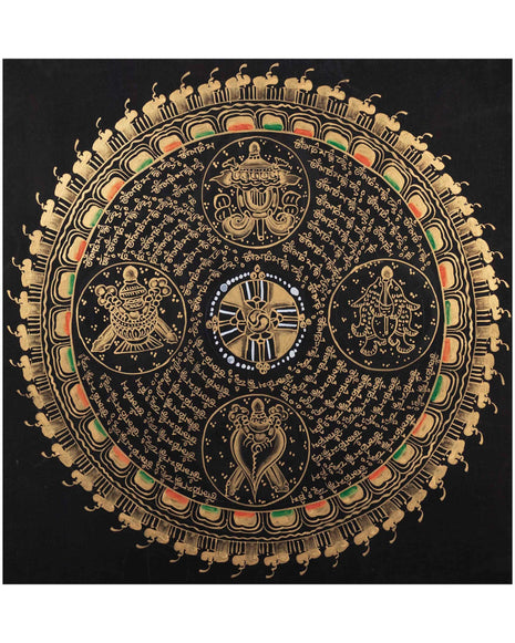 Auspicious Mantra Mandala | Buddhist Handpainted Art | Religious Wall Hanging Decor