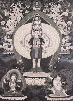 Avalokiteshvara Bodhisattva  | Black White Painting Thangka