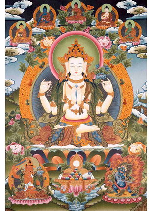 Avalokiteshvara Chengrezig | Wall Hanging Yoga Canvas Thangka