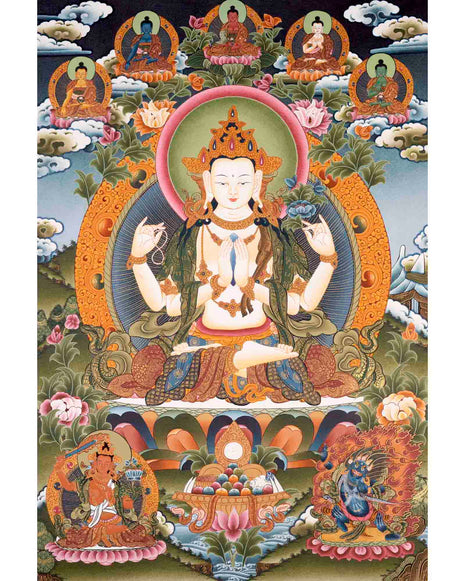 Avalokiteshvara Chengrezig | Wall Hanging Yoga Canvas Thangka