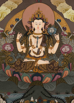 Avalokiteshvara Chengrezig Thangka | Tibetan Buddhist Thangka