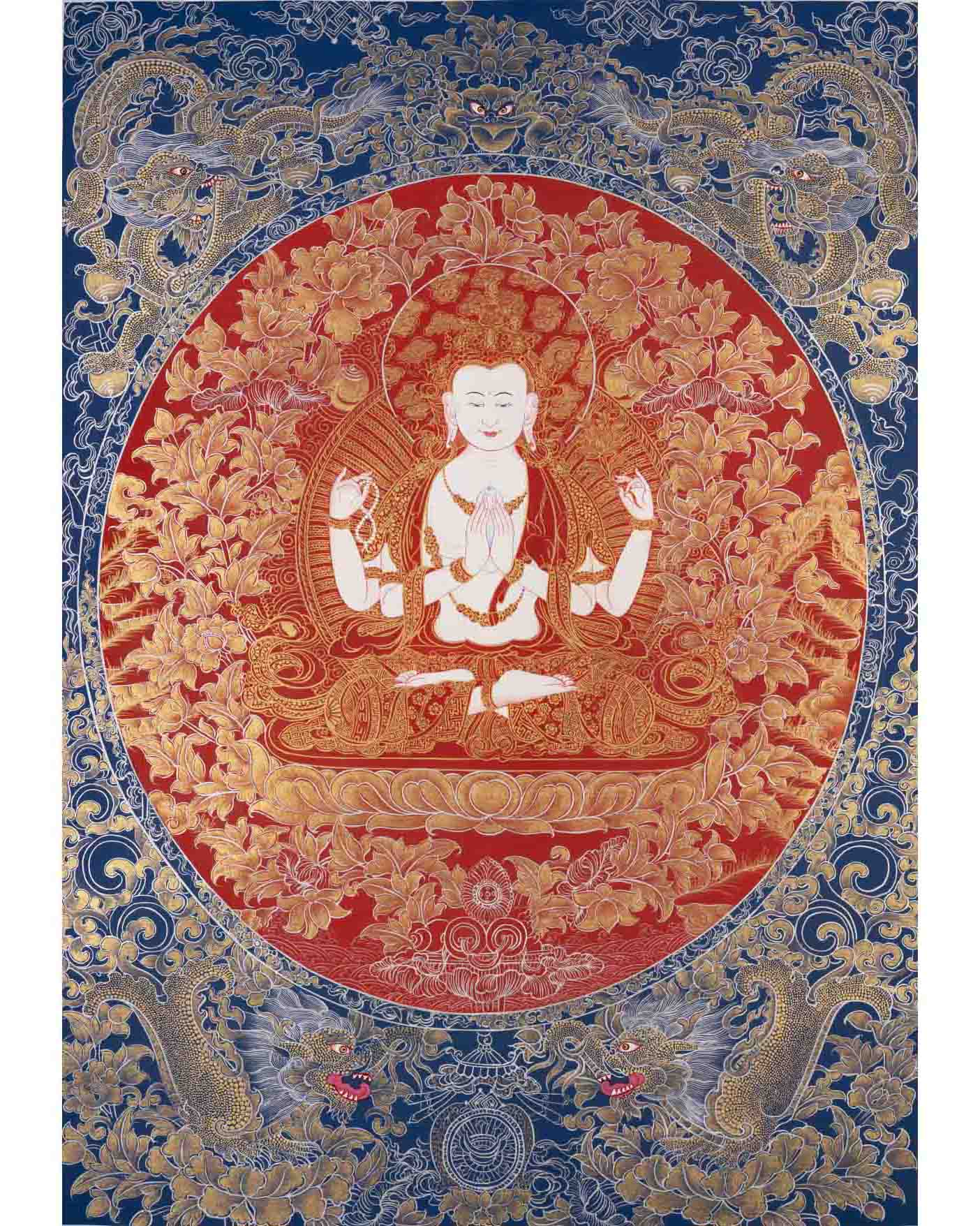 Avalokiteshvara Chengrezig Thangka | Bodhisattva Of Compassion | Wall Decors