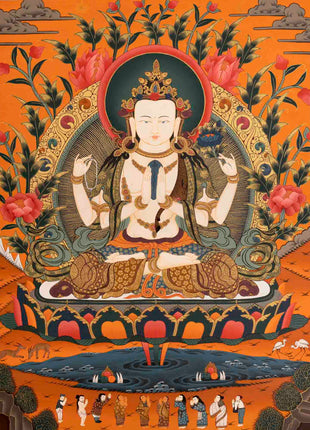 Avalokiteshvara Chengrezig Thangka | Yoga Meditation Canvas Art