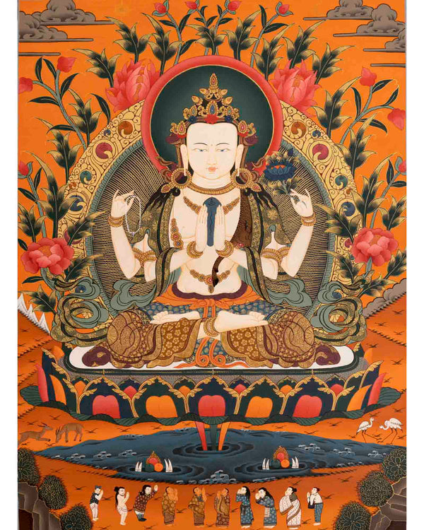 Avalokiteshvara Chengrezig Thangka | Yoga Meditation Canvas Art