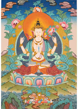 Avalokiteshvara Chengrezig Thangka |  Buddhist Gift Ideas