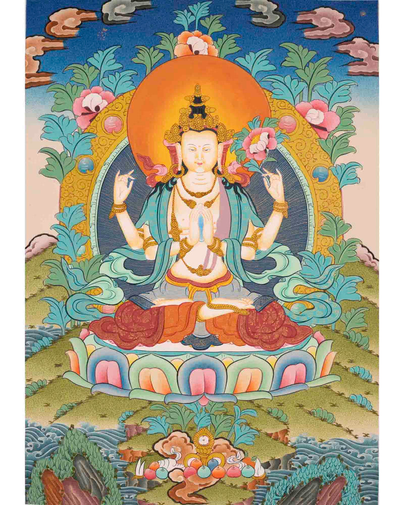Avalokiteshvara Chengrezig Thangka |  Buddhist Gift Ideas