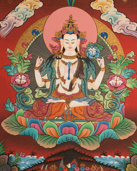 Avalokiteshvara Chengrezig Thangka | Vajrayana Buddhism Painting