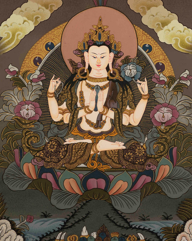 Avalokiteshvara Chengrezig Thangka | Tibetan Buddhist Thangka