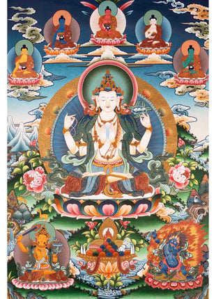 Avalokiteshvara Chenresig Thangka | Buddhist Religious Art | Wall Decors
