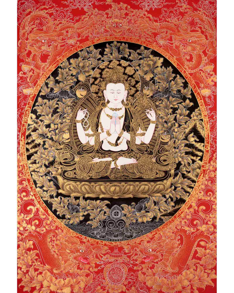 Bodhisattva Chengrezig Thangka | Original Handpainted Art | Traditional Painting