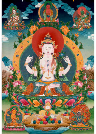 Avalokiteshvara Chengrezig | Traditional Tibetan Thangka | Wall Decors