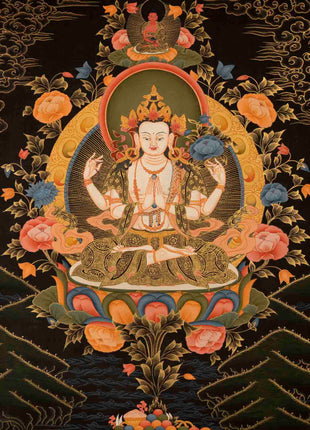 Avalokiteshvara Chenresig | Traditional Tibetan Thangka | Religious Wall Decor