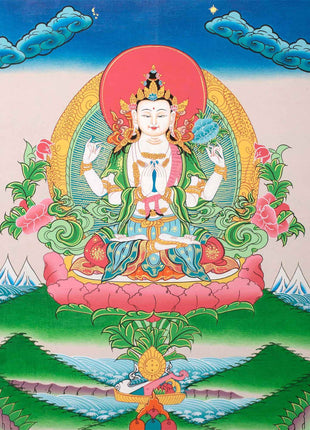 Avalokiteshvara Chenrezig Thangka | Bodhisattva Tibetan Art | Wall Hanging Decor