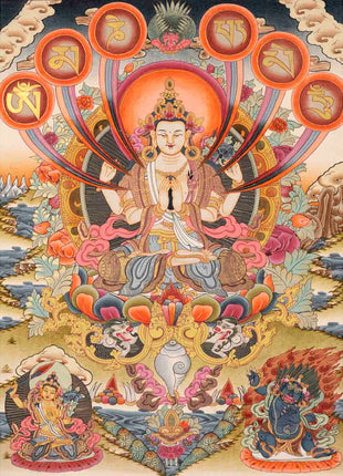 Avalokitesvara Chengrezig Thangka | Traditional Tibetan Art
