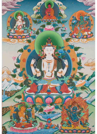 Avalokitesvara Chengrezig Thangka | Traditional Buddhist Paint | Wall Decors