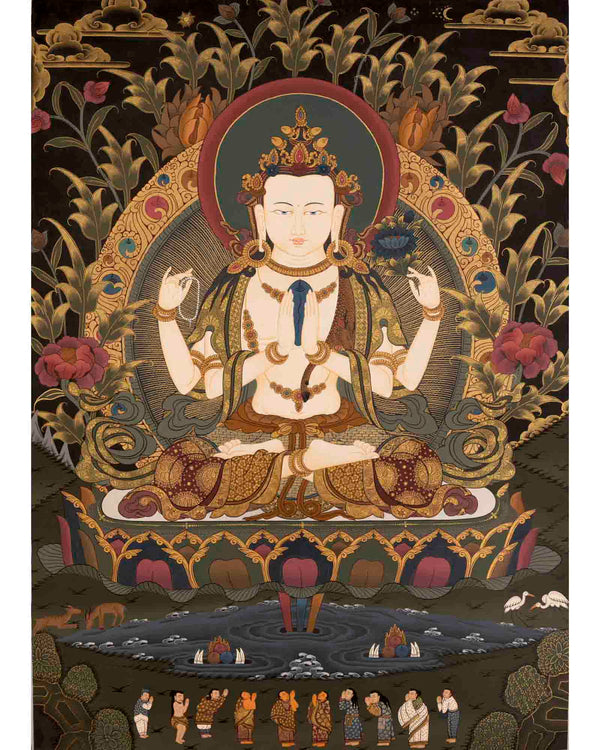 Avalokitesvara Chengrezig Thangka | Wall Hanging Yoga Thangka
