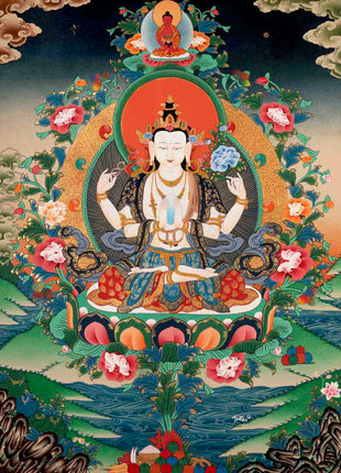 Avalokitesvara Chengrezig Thangka | Religious Buddhist Art | Wall Decors