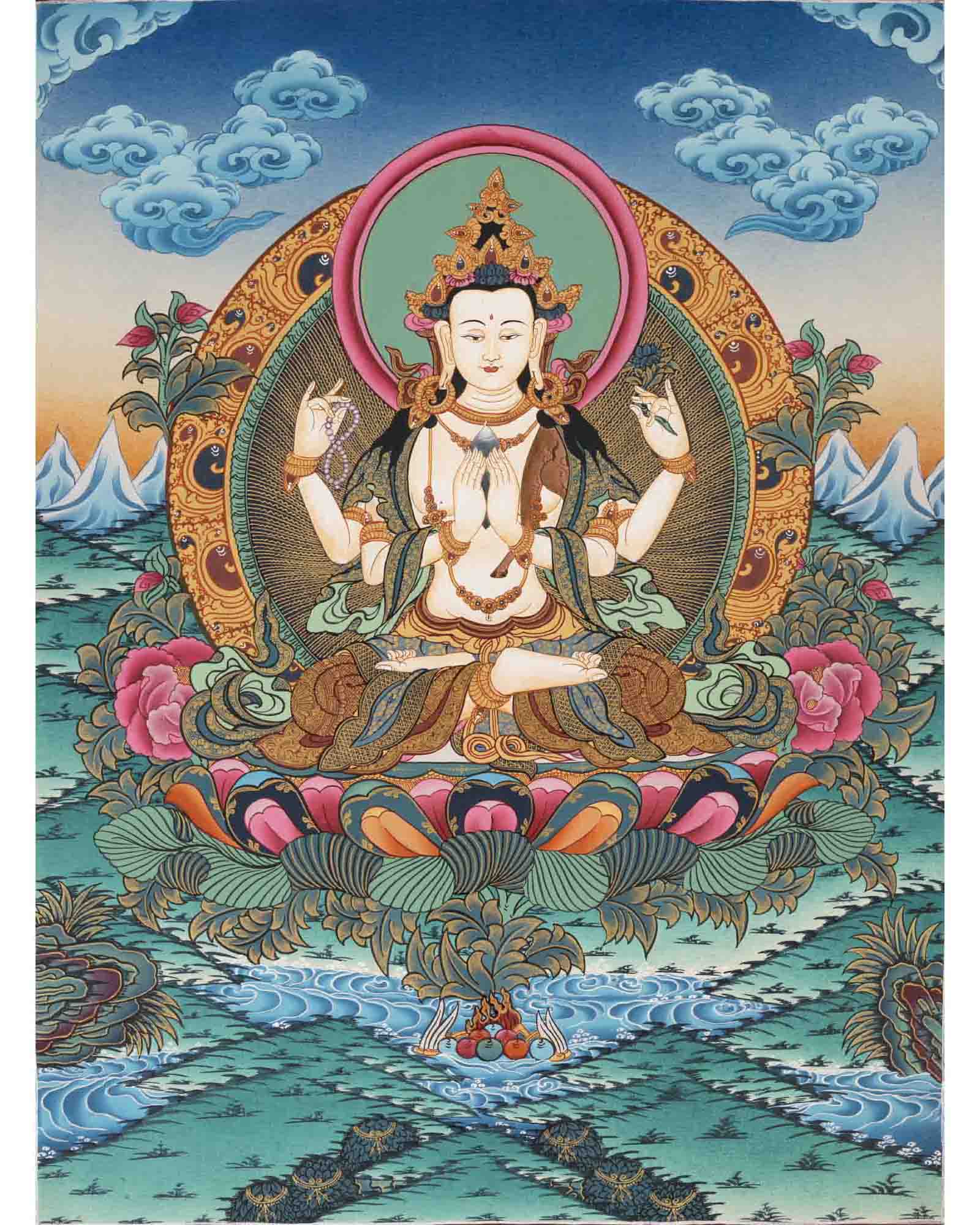 Avalokitesvara Chengrezig Thangka | Religious Painitng | Wall Decors