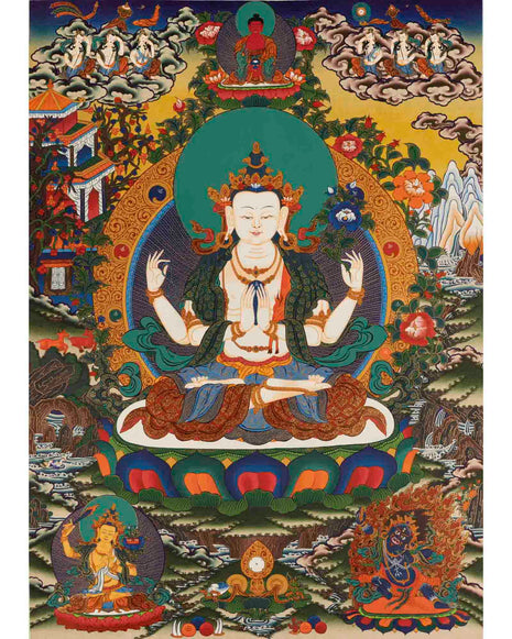 Bodhisattva Avalokitesvara Thangka | Handpainted Religious Painting