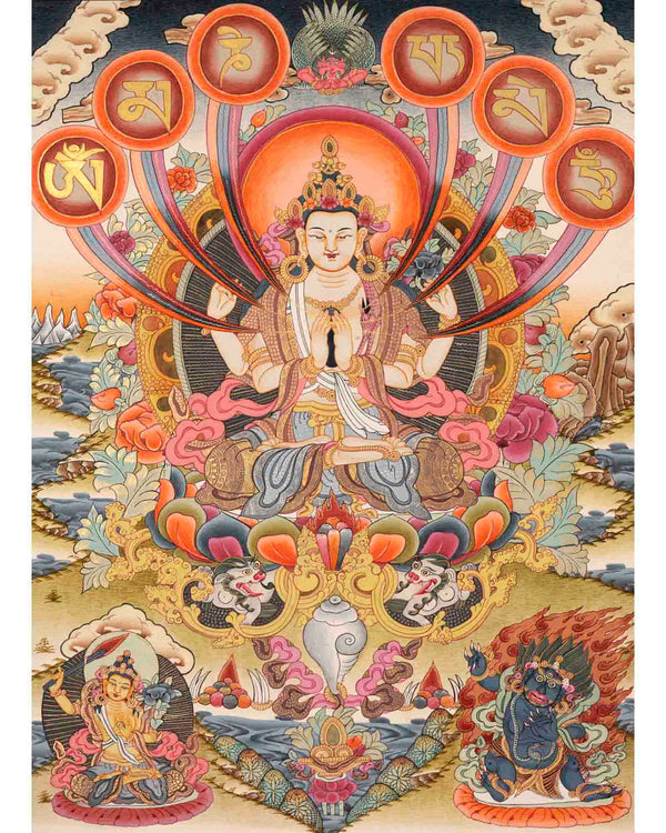 Avalokitesvara Chengrezig Thangka | Traditional Tibetan Art