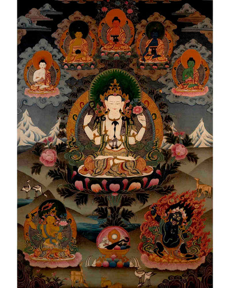 Avalokitesvara Chengrezig | Traditional Tibetan Thangka | Wall Decors