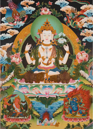 Avalokitesvara Chenresig Thangka | Religious Buddhist Art | Wall Decor