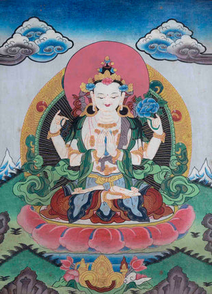 Avalokitesvara Chenresig Thangka | Oil Varnished Painting | Wall Decors