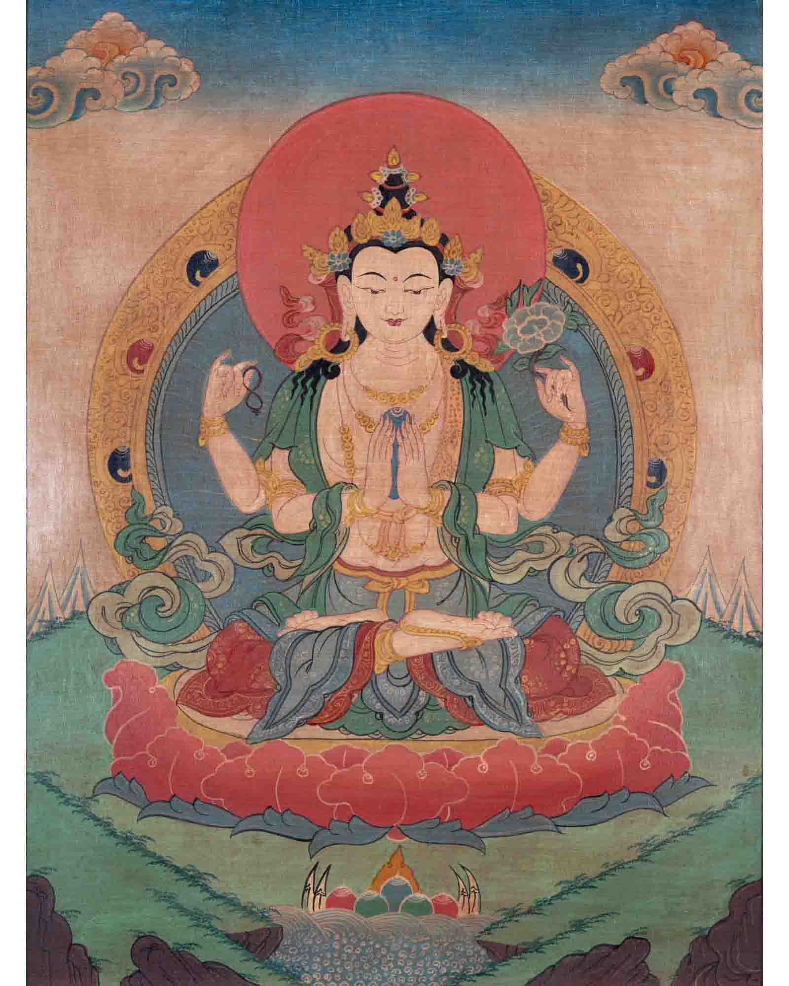 Chenresig's Compassion: A Sacred Avalokitesvara Thangka | Bodhisattva Of Compassion | Wall Decors