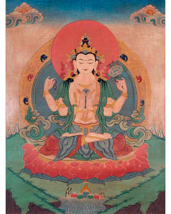 Chenresig's Compassion: A Sacred Avalokitesvara Thangka | Bodhisattva Of Compassion | Wall Decors