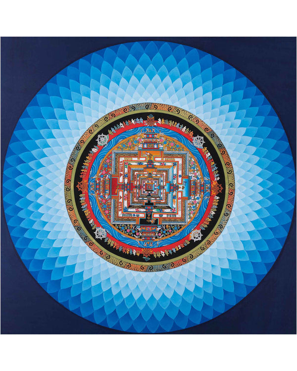 Blue Halo Kalachakara Mandala Thangka | Wheel Of Time Tibetan Painting | Genuine Hand Painted Tibetan Wall Hanging Decoration