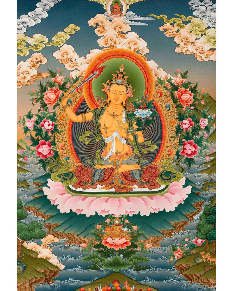 Boddhisattva Manjushri Original Thangka | Vajrayana Buddhism