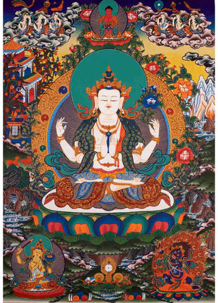 Bodhisattva Avalokiteshvara Chenresig | Tibetan Thangka | Wall Decors