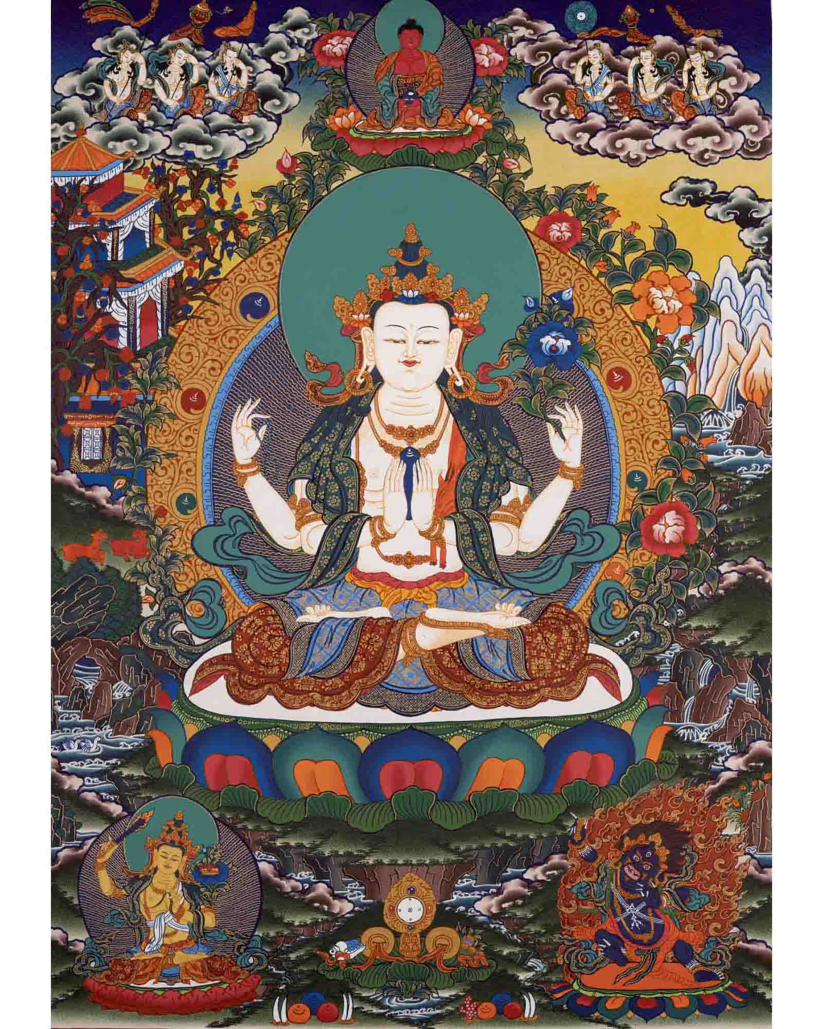 Bodhisattva Avalokiteshvara Chenresig | Tibetan Thangka | Wall Decors