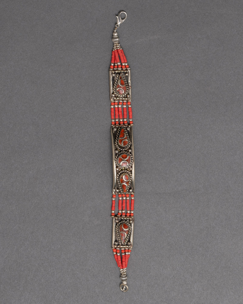 Tibetan Bracelet | Coral Beads Inlaid