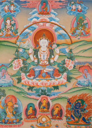 Brocade Chengrezig Thanka |  Buddhist Wall hanging
