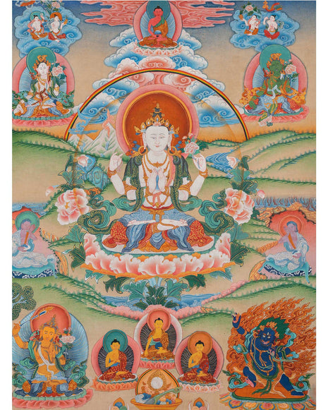 Brocade Chengrezig Thanka |  Buddhist Wall hanging