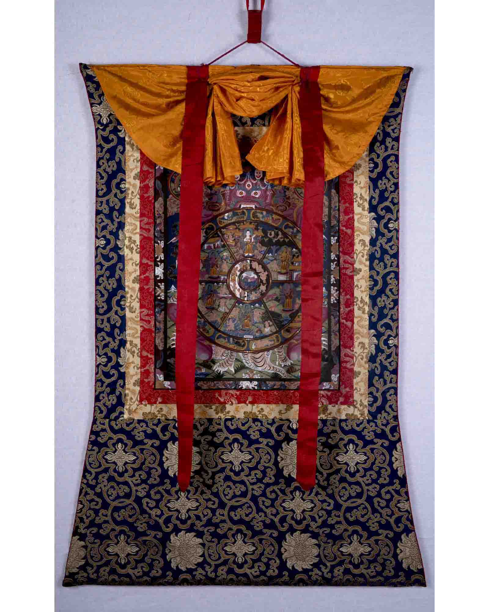 Brocade Mounted Wheel Of Life | Traditional Artwork | Wall Decors