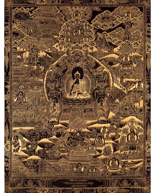 Gold Style Buddha Life Story Thangka | Religious Art | Wall Decors