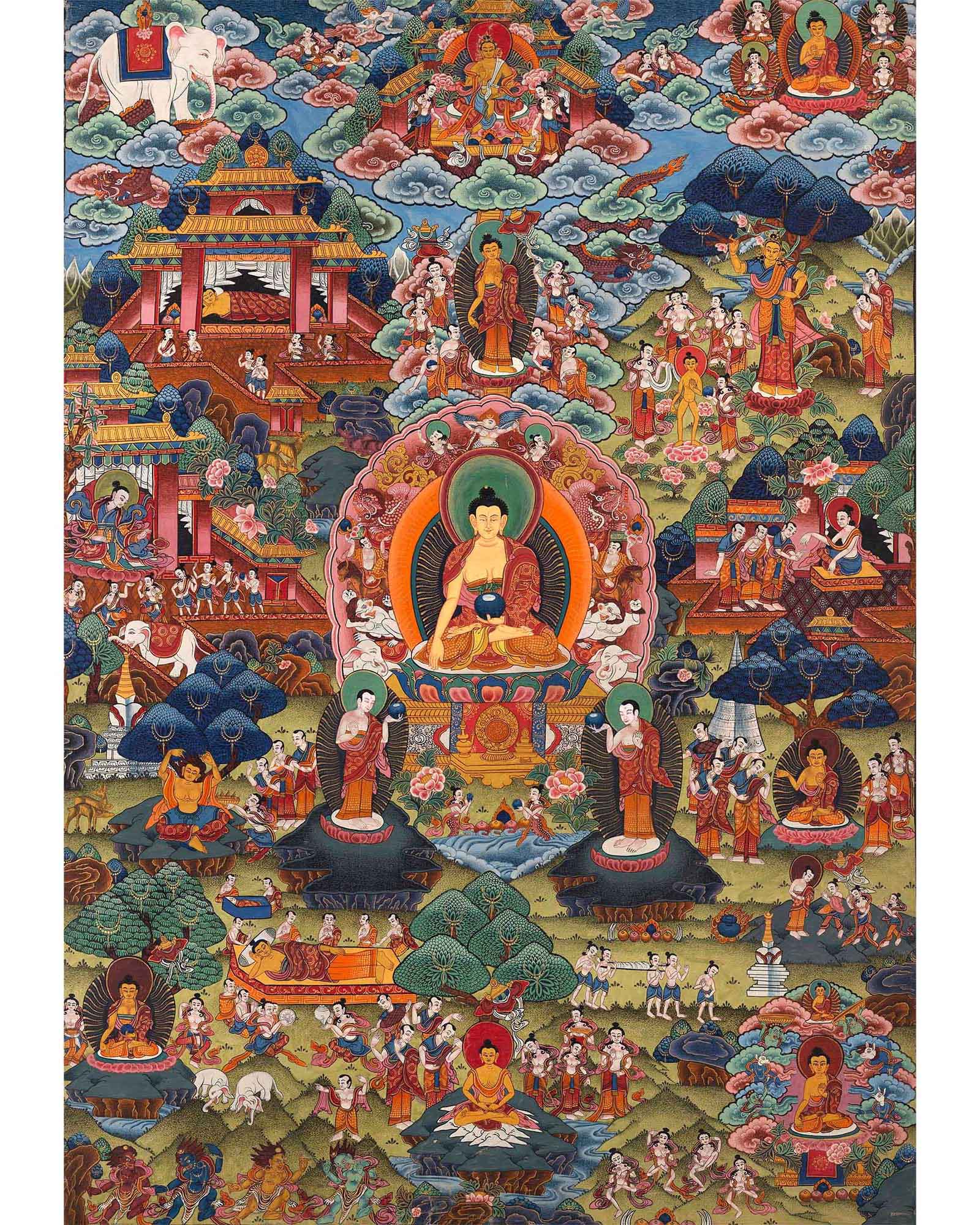 Buddha Life Story Vintage Thangka | Tibetan Buddhist Crafts Decoration