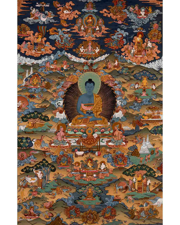 Buddha Life Story | Vintage Tibetan Thangka | Wall Decors