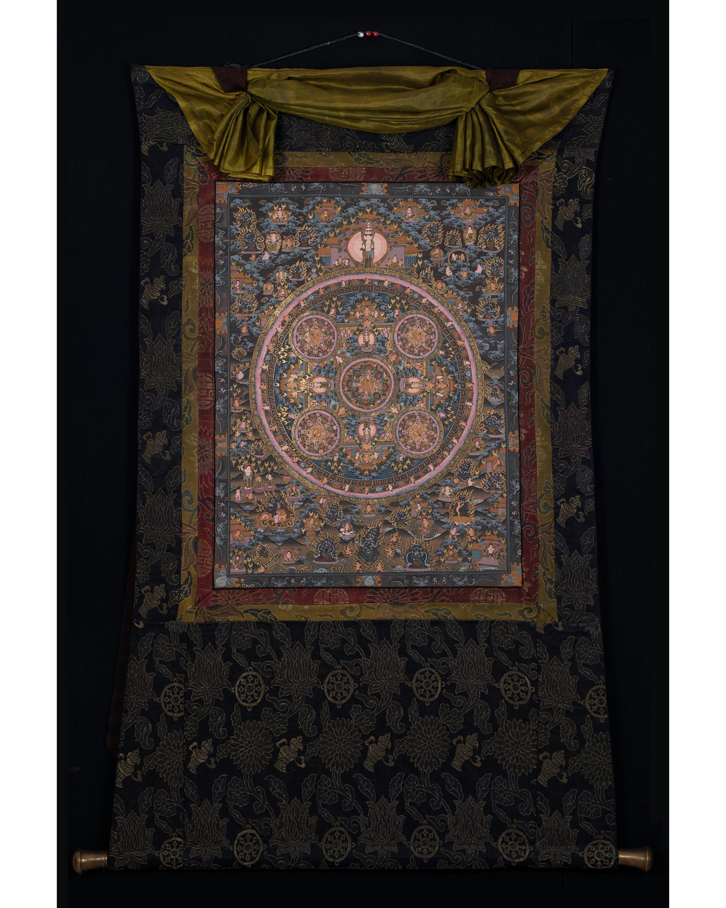 Buddha Mandala Thangka | Original Vintage Mandala with Brocade