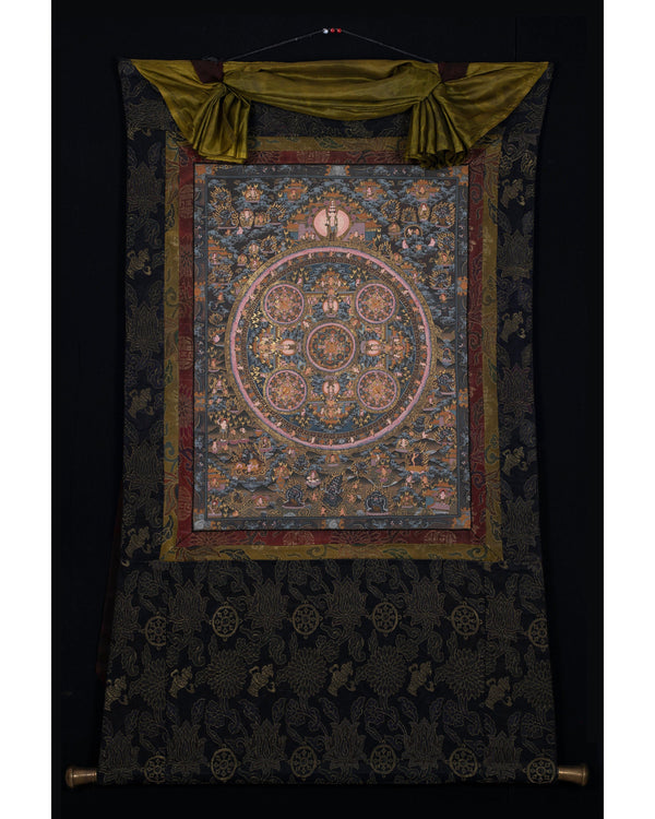 Buddha Mandala Thangka | Original Vintage Mandala with Brocade